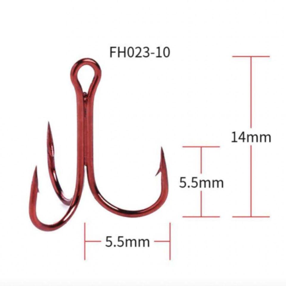 Red and Silver Carbon Steel 3-Prong Treble Fishing Hooks (20 Hooks) - Outdoor Junction US