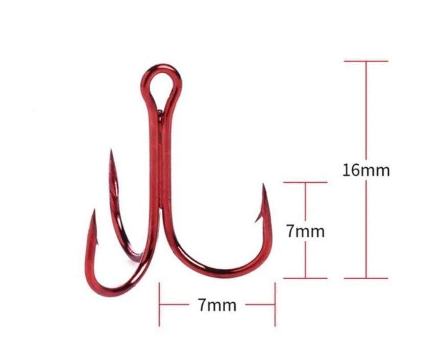 Red and Silver Carbon Steel 3-Prong Treble Fishing Hooks (20 Hooks) - Outdoor Junction US