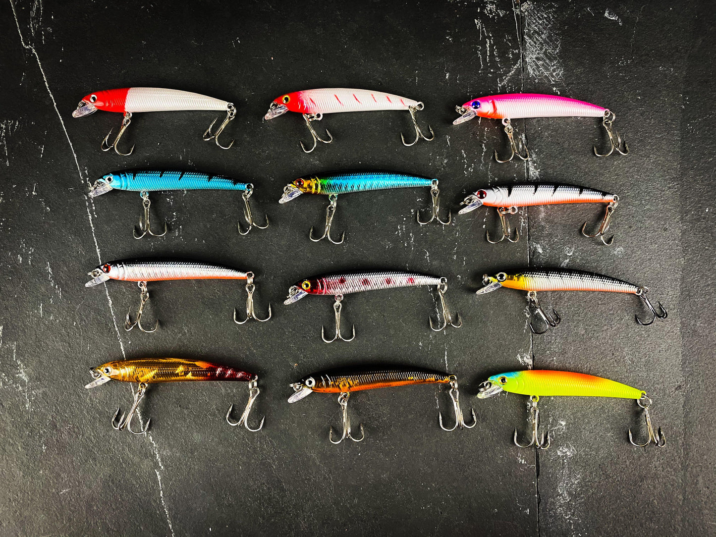 Skinny Long Hard Crankbait Sinking Minnow Set (12) - Outdoor Junction US