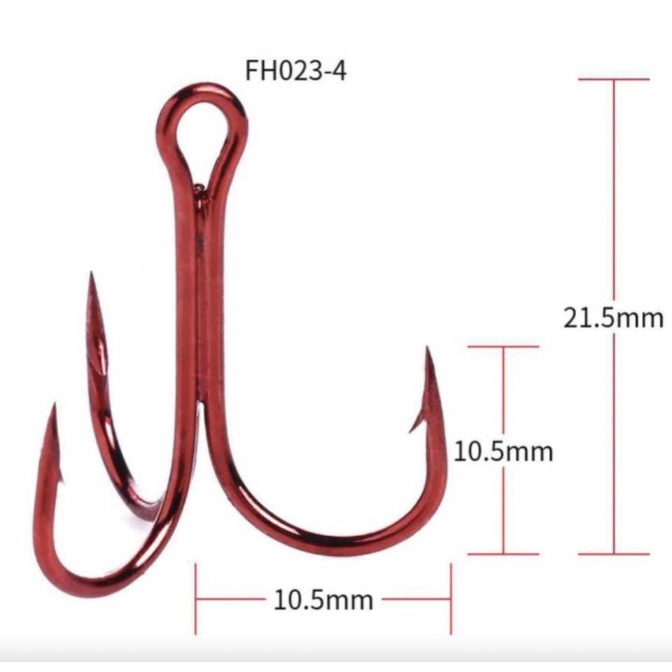 Red and Silver Carbon Steel 3-Prong Treble Fishing Hooks (20 Hooks