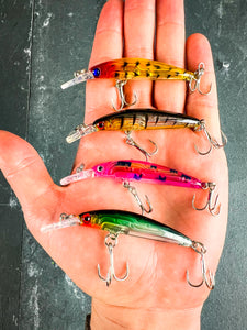 (4) Skinny Hard Rattling Crankbait Sinking Minnow Fishing Lures - BRAND NEW