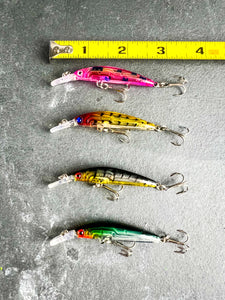 (4) Skinny Hard Rattling Crankbait Sinking Minnow Fishing Lures - BRAND NEW