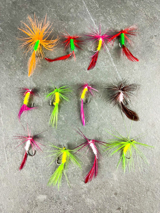 (12) Neon Trout Fly Fishing Flies Assortment